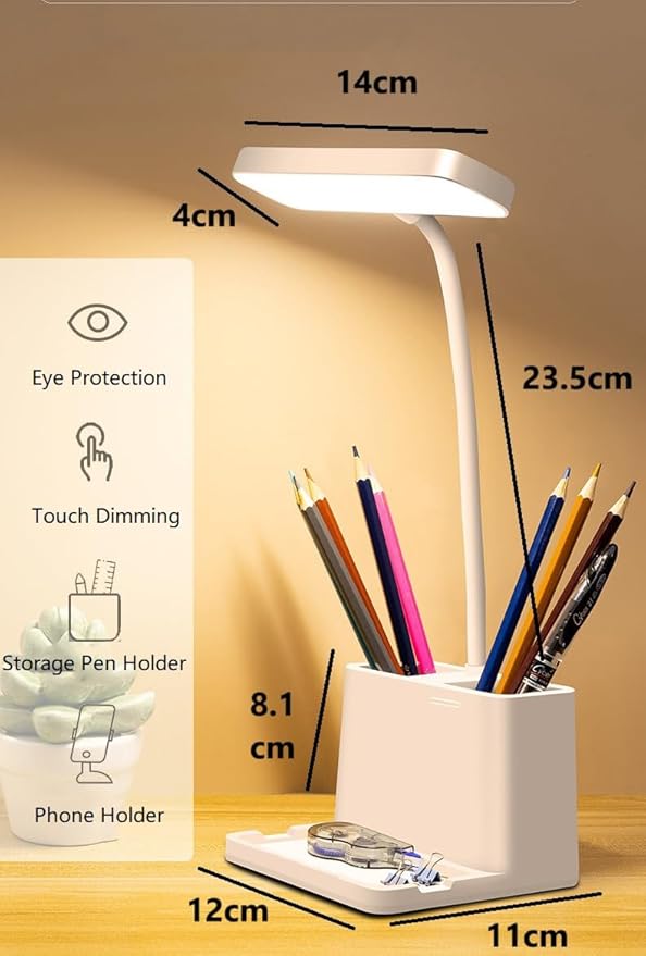 DESKLITE - LED Desk Lamp with Pen Holder & Adjustable Neck