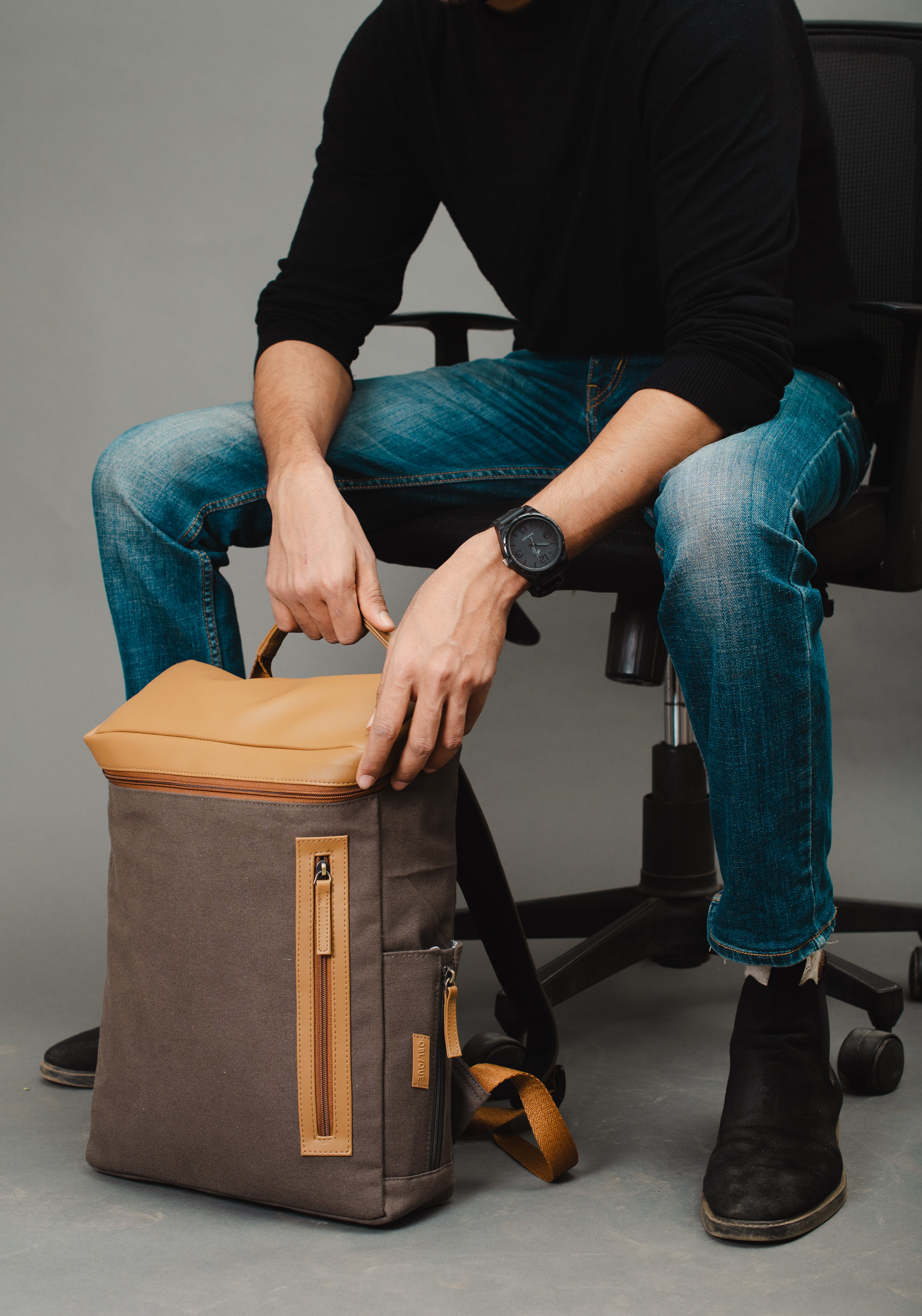 Flash - Laptop Backpack- Charcoal and Khaki