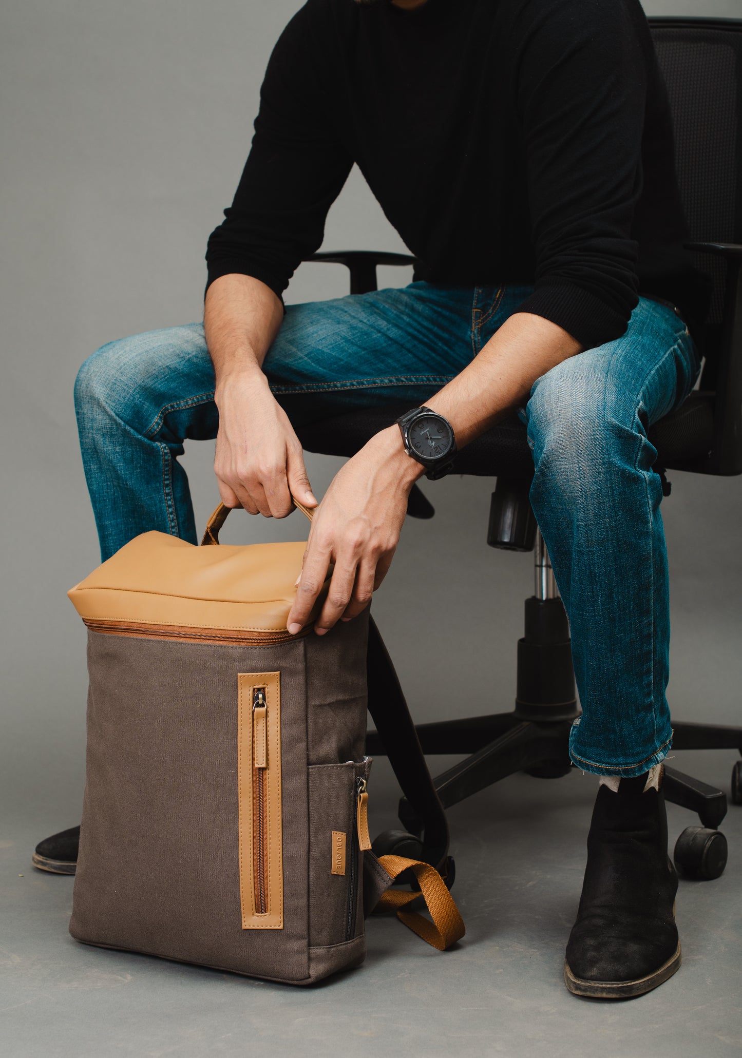 Flash - Laptop Backpack- Charcoal and Khaki