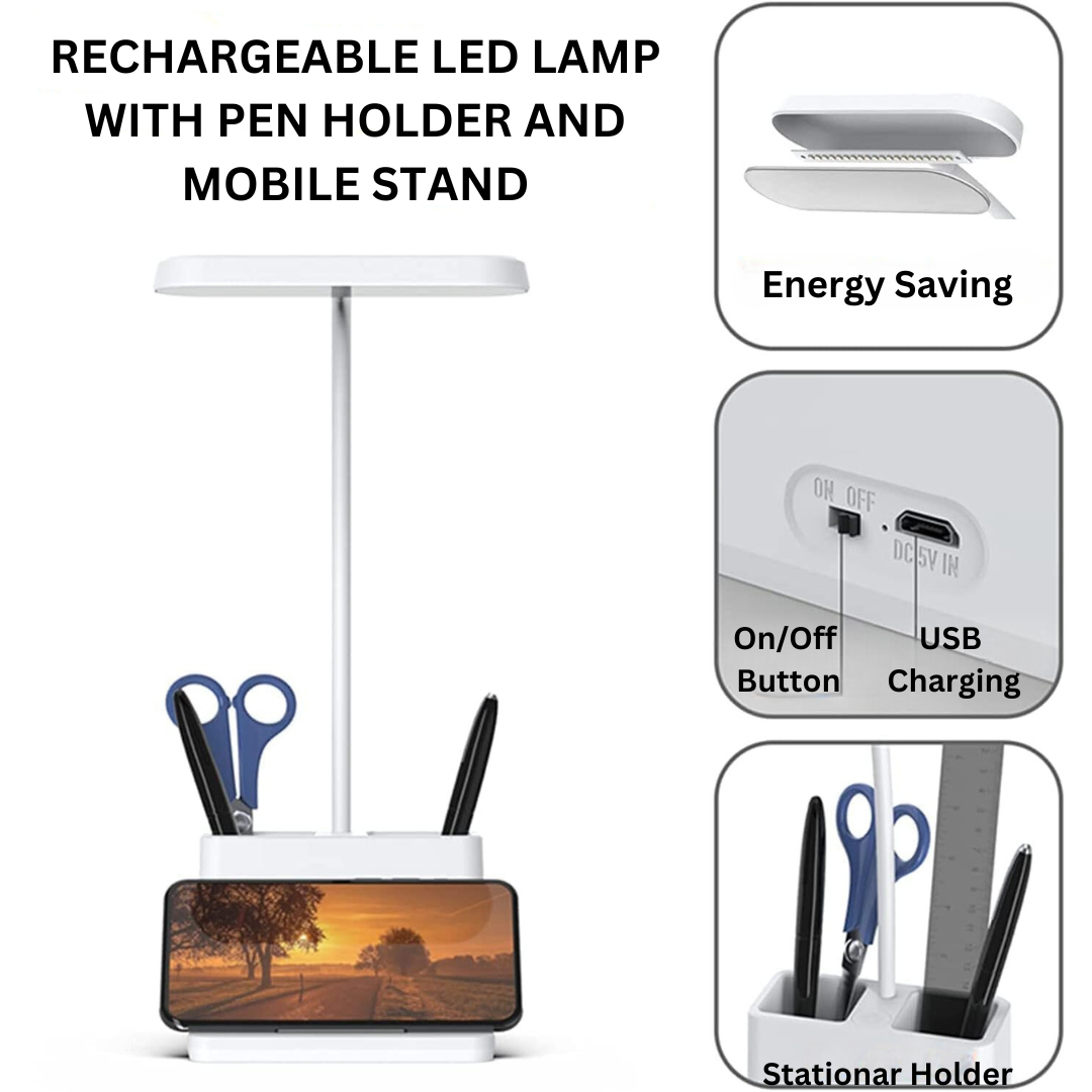 DESKLITE - LED Desk Lamp with Pen Holder & Adjustable Neck