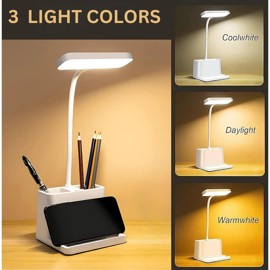 DESKLITE LED Desk Lamp with Pen Holder Adjustable Neck