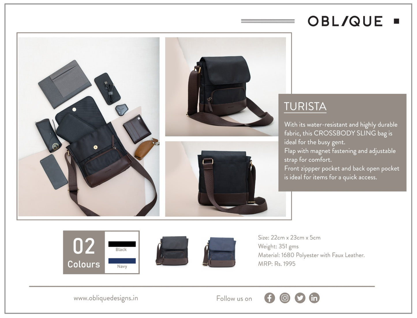 Turista - Crossbody Sling bag- Black