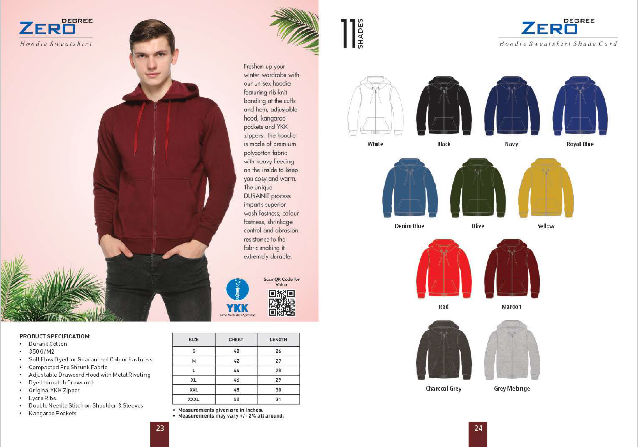 Zero Degree - Hoodie Sweatshirt with Zip and Pockets