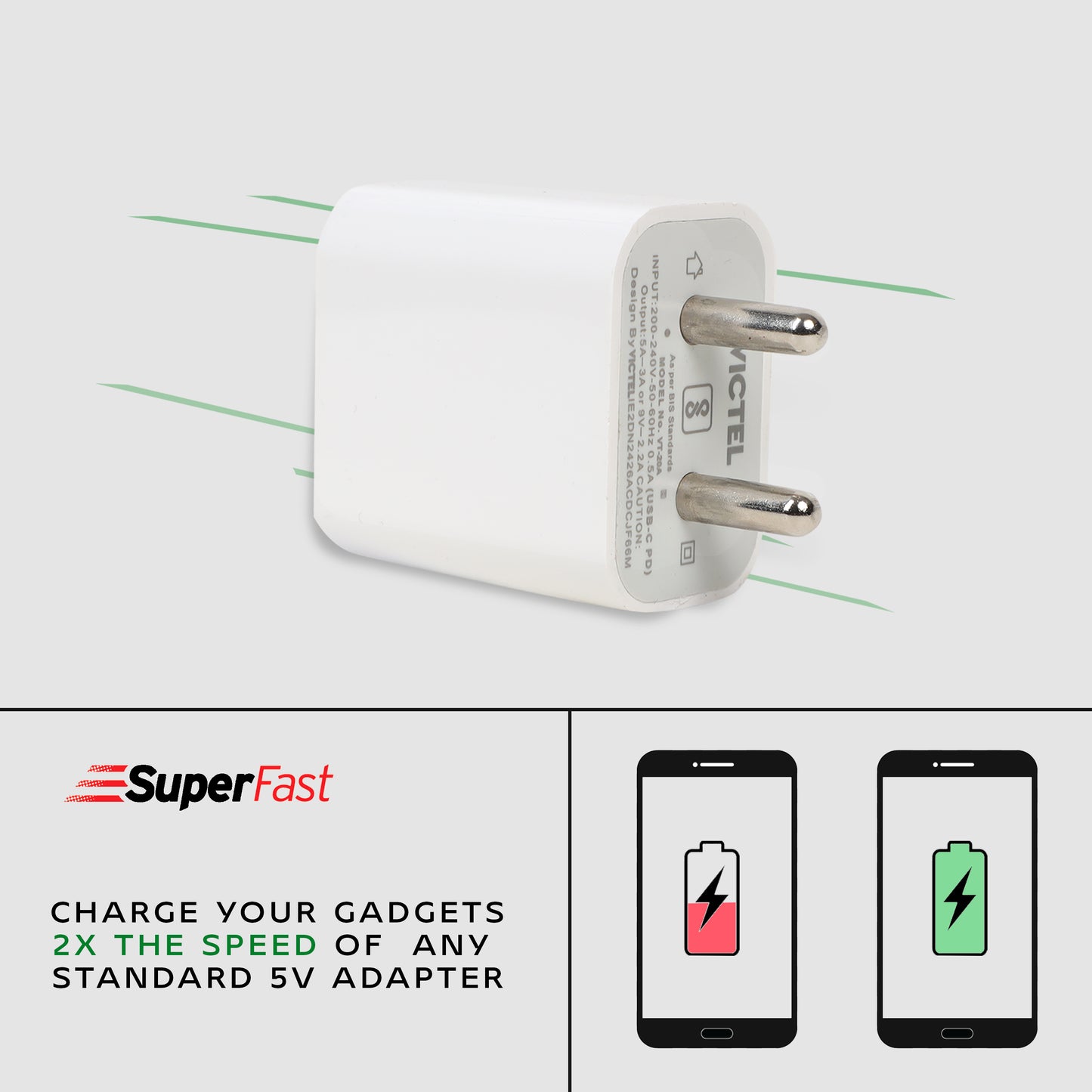 VICTEL® 20W USB Type-C Wall Charger | Ultra-Compact Adapter | Compatible for iPhone