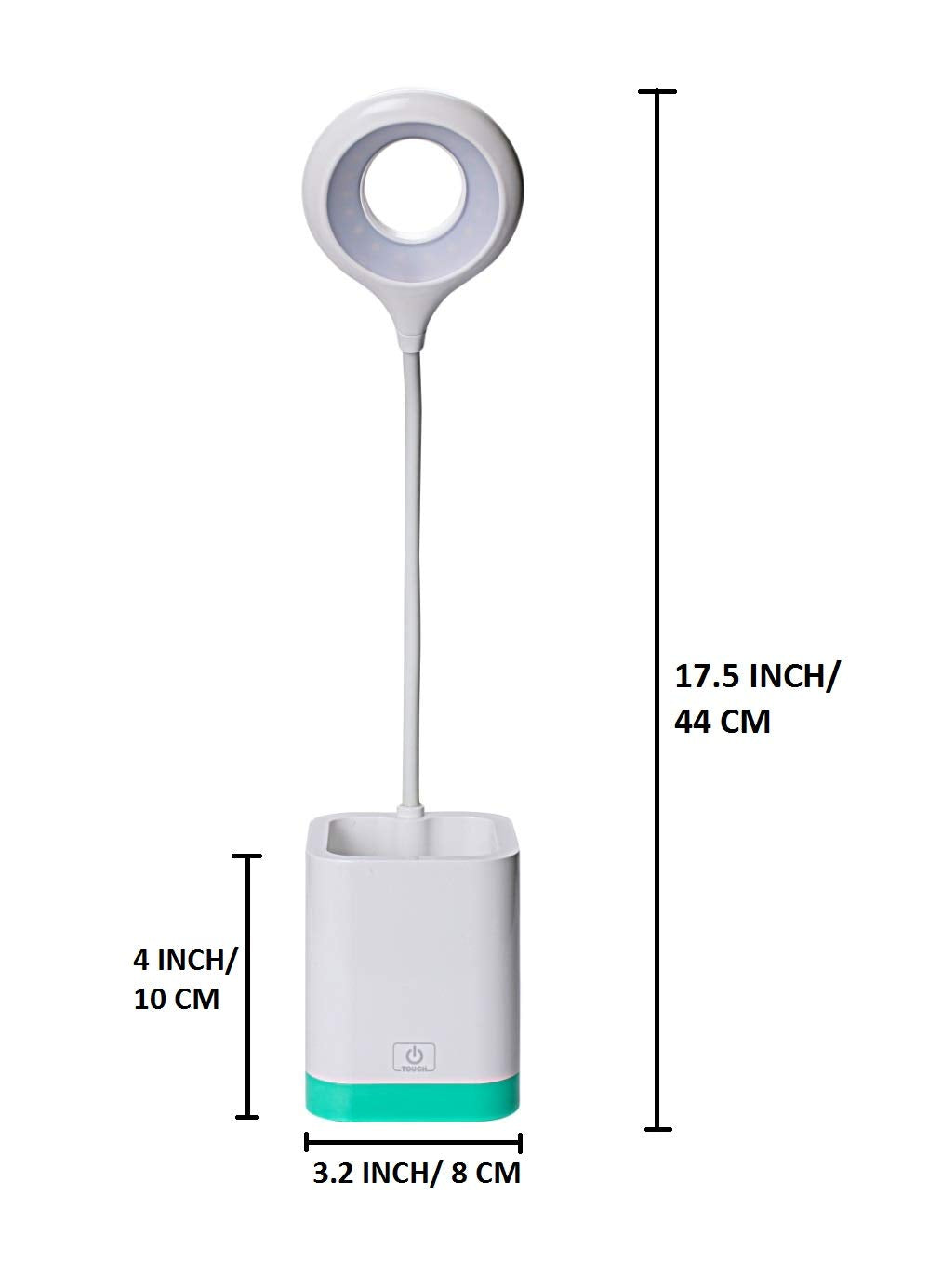Flexible Neck LED Study Lamp with Pen Stand, Rechargeable, Touch-Sensitive Switch
