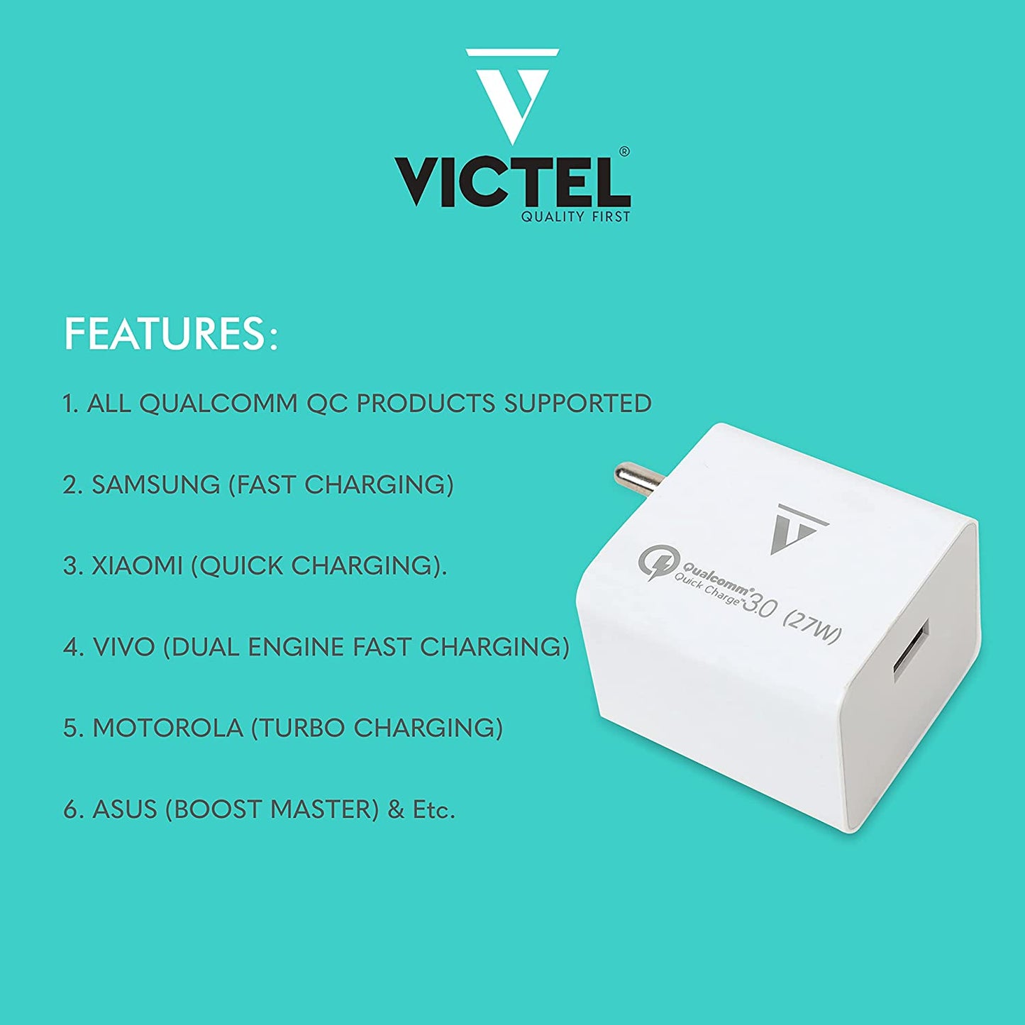 VICTEL® 27W Adapter Wall Charger | SUPERFAST Charging | All QUALCOMM QC Products Supported