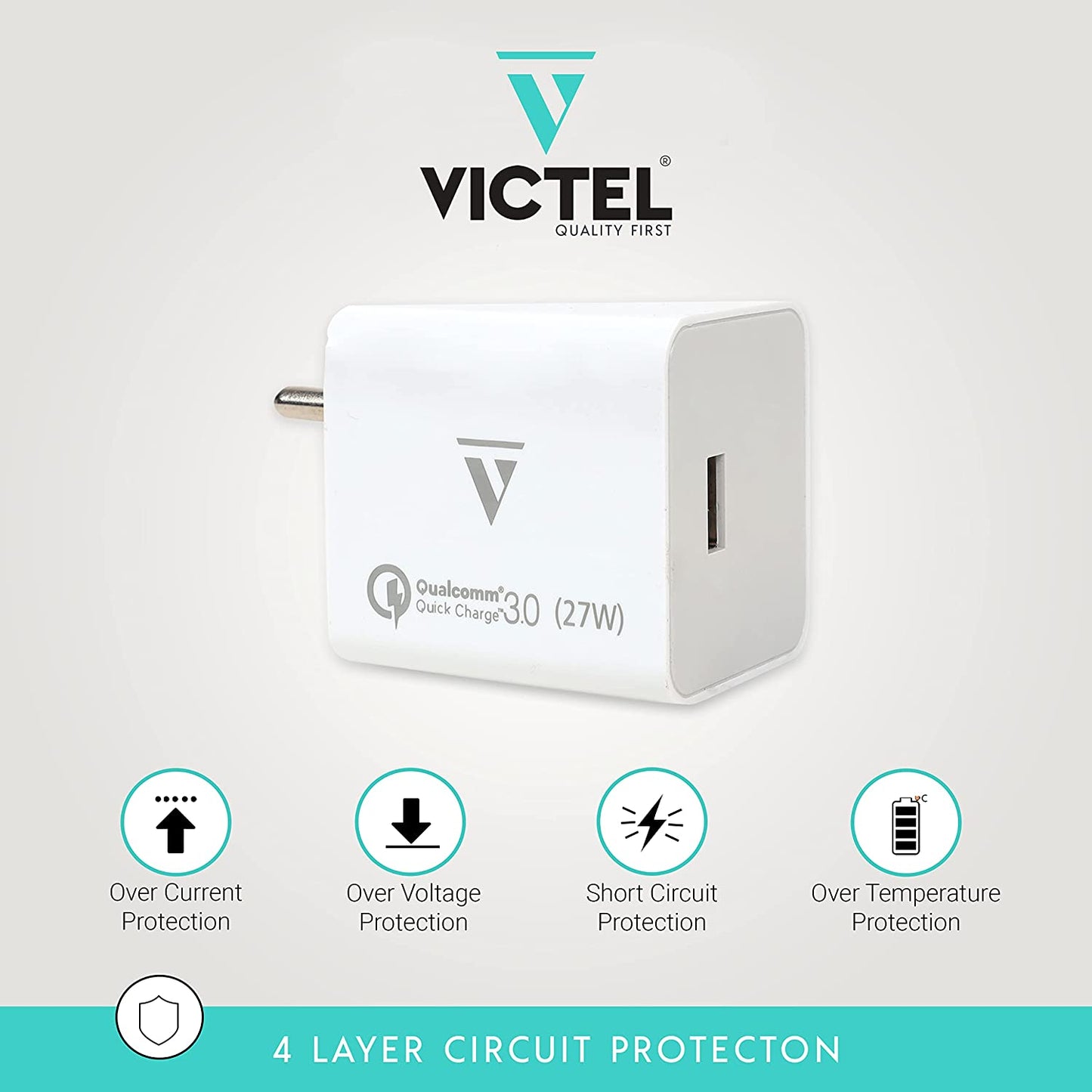 VICTEL® 27W Adapter Wall Charger | SUPERFAST Charging | All QUALCOMM QC Products Supported