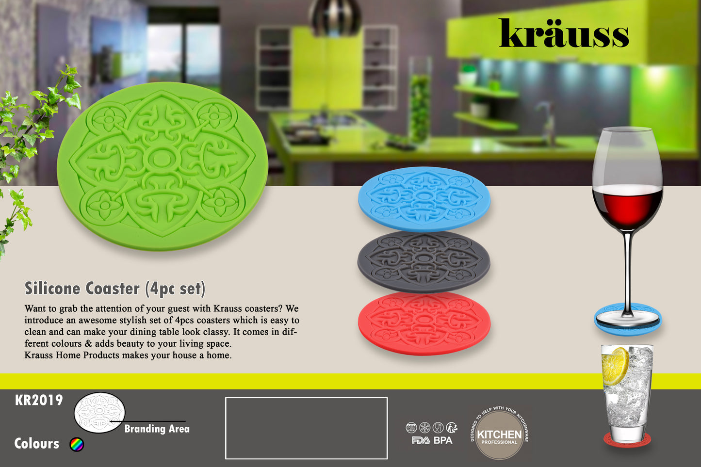 Silicon Coasters for Coffee and Wine Lovers Multicolour (Set of 4)